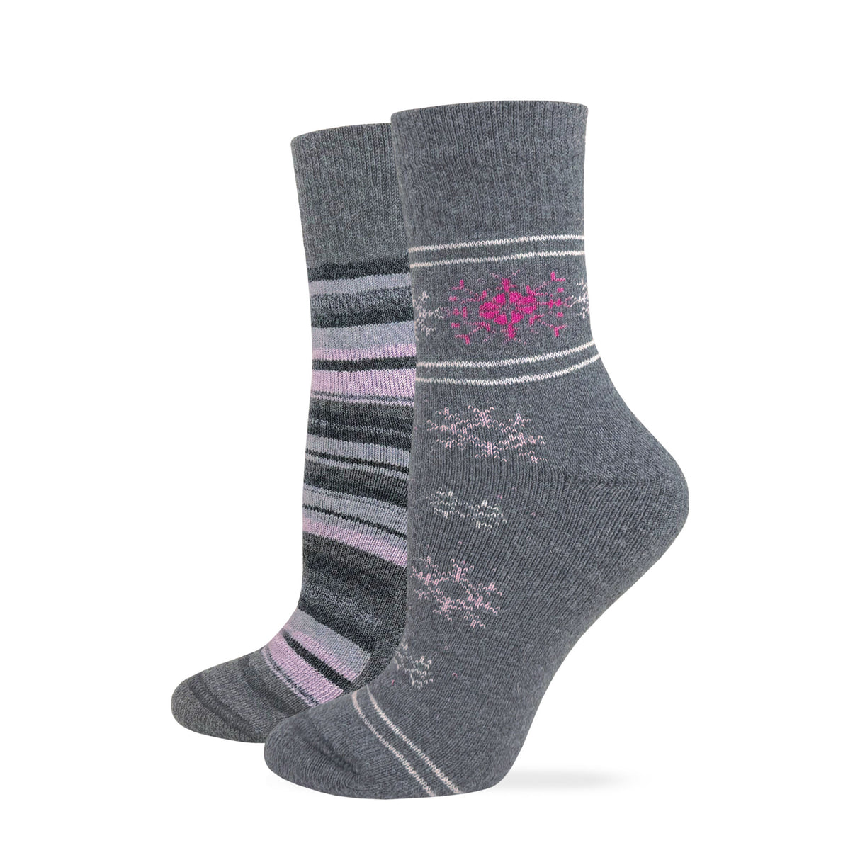 Wise Blend Ladies Merino Wool Snowflake Stripe Micro Crew Socks 2 Pack