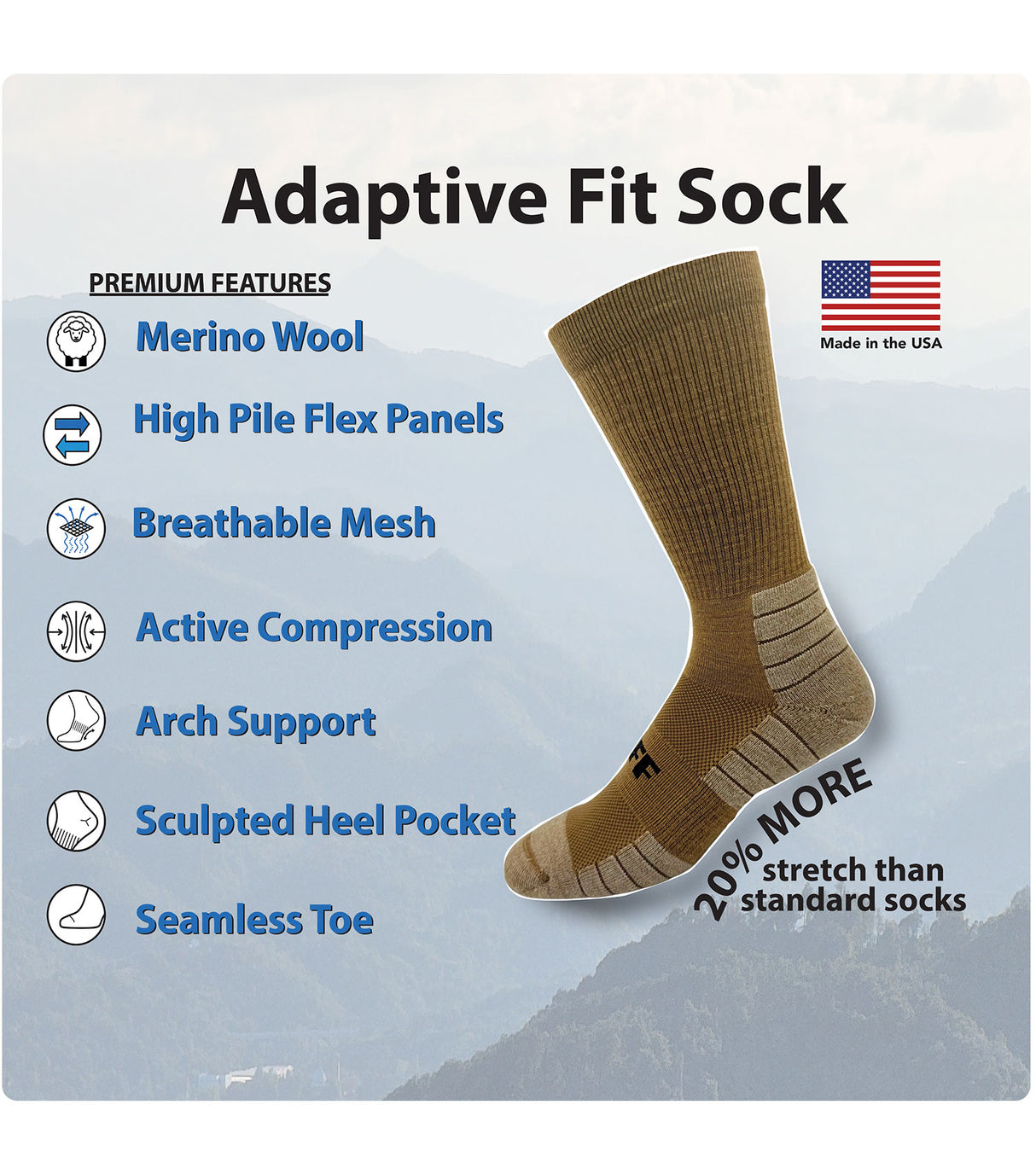 CUFF Adaptive Fit Merino Wool Crew Socks 1 Pair