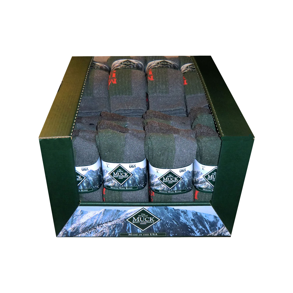 Muck Boot Mens Heavyweight Merino Wool Blend Boot Socks Display - 24 Packs