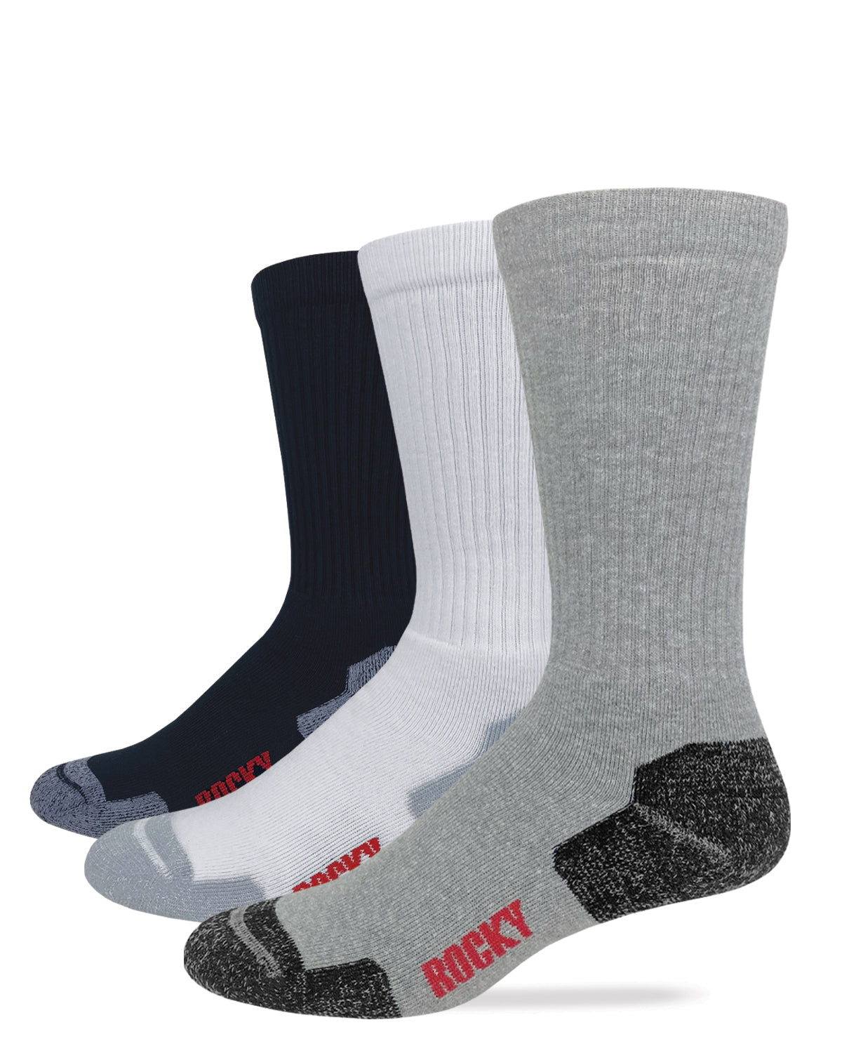 Rocky Mens Cotton Full Cushion Crew Socks 3 Pack
