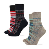 Wise Blend Ladies Merino Wool Fair Isle Stripe Micro Crew Socks 2 Pack
