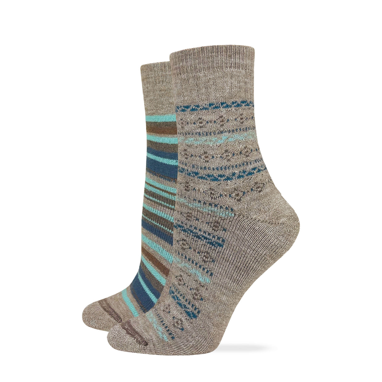 Wise Blend Ladies Merino Wool Fair Isle Stripe Micro Crew Socks 2 Pack