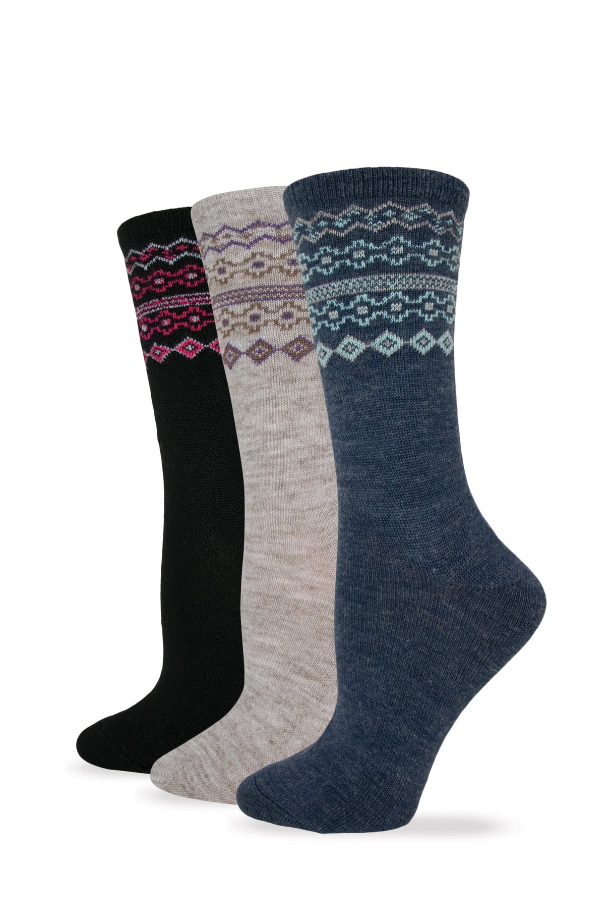 Wise Blend Ladies Fairisle Pattern Crew Sock 1 Pair