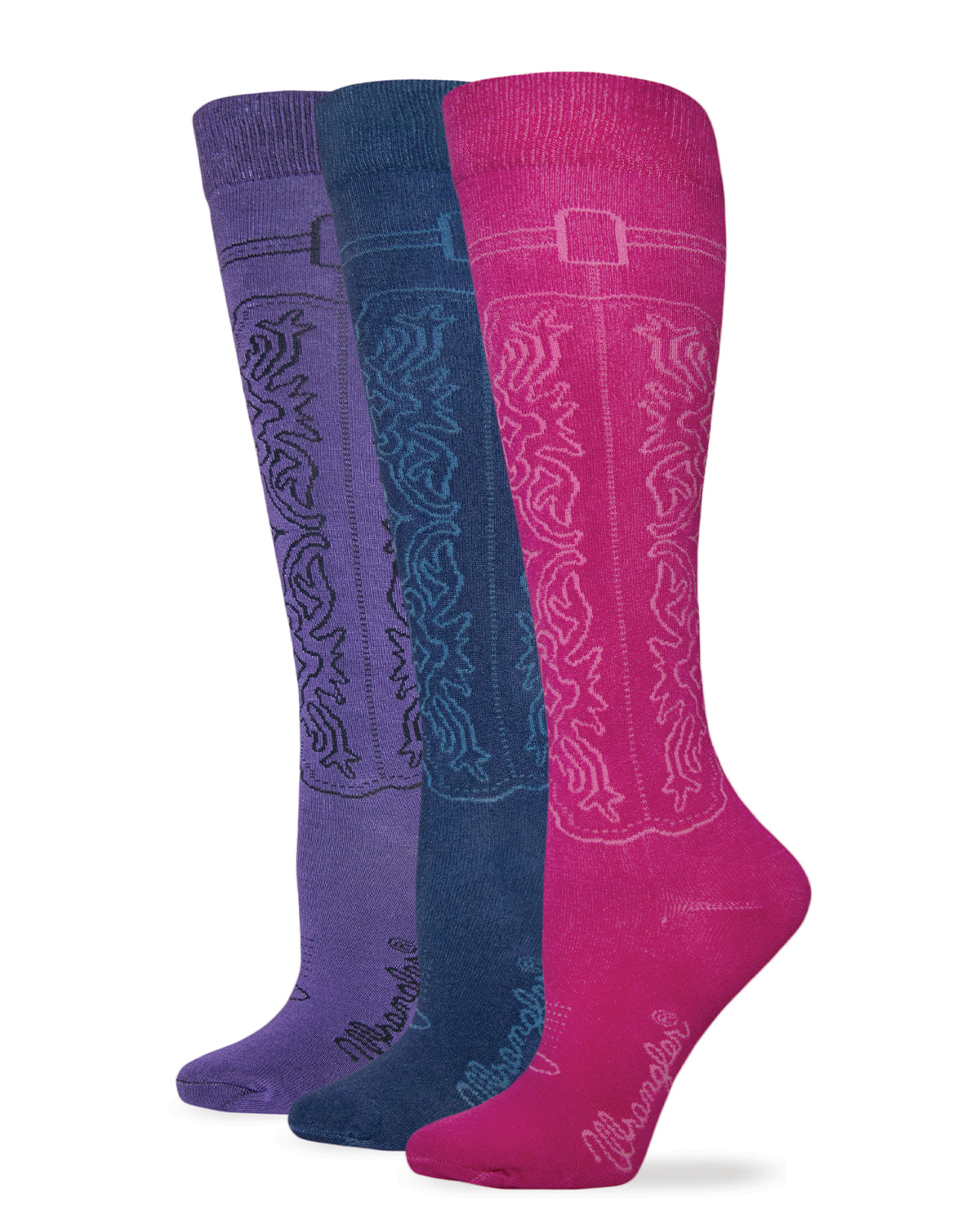 Wrangler Ladies Cowgirl Boot Pattern Knee High Socks 3 Pack