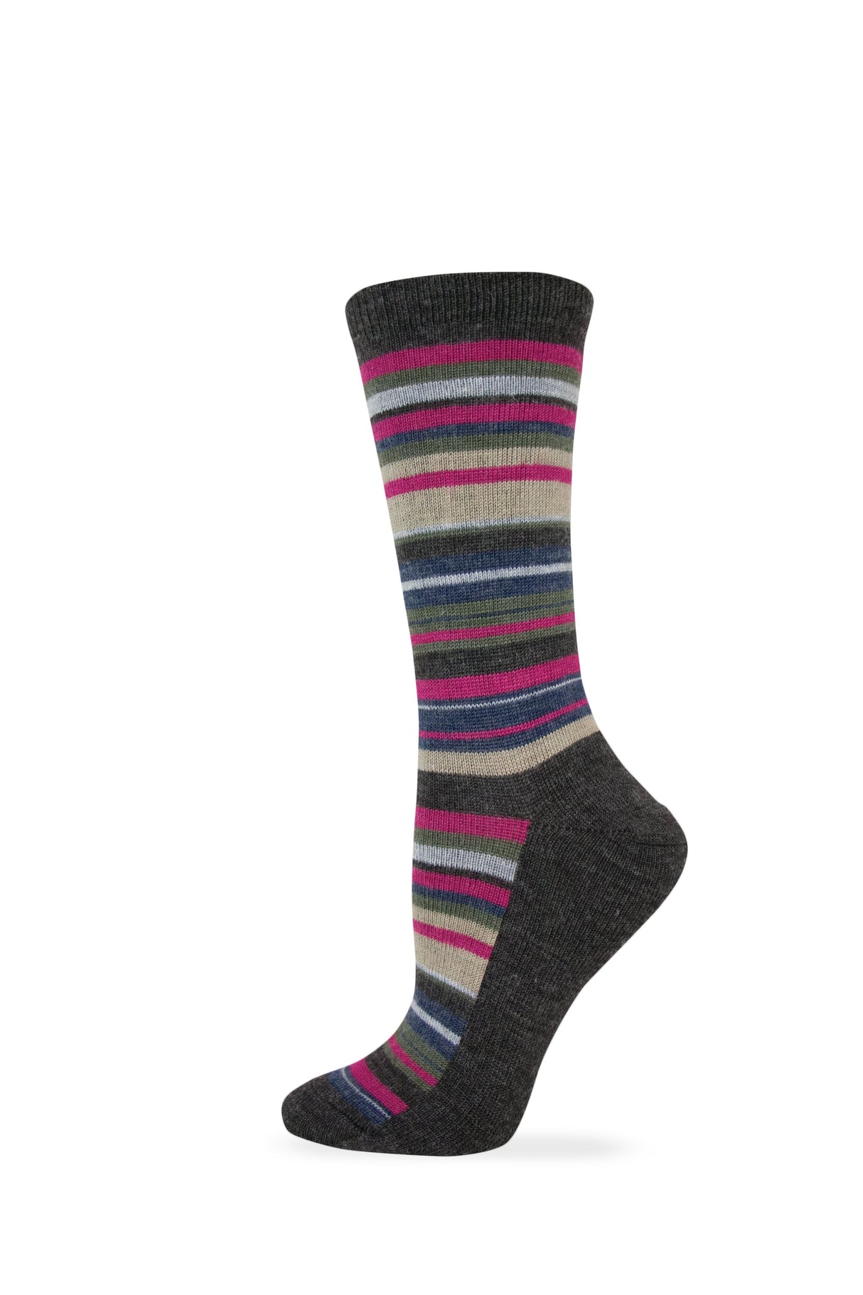 Wise Blend Ladies Merino Wool Blend Striped Pattern Crew Socks 1 Pair