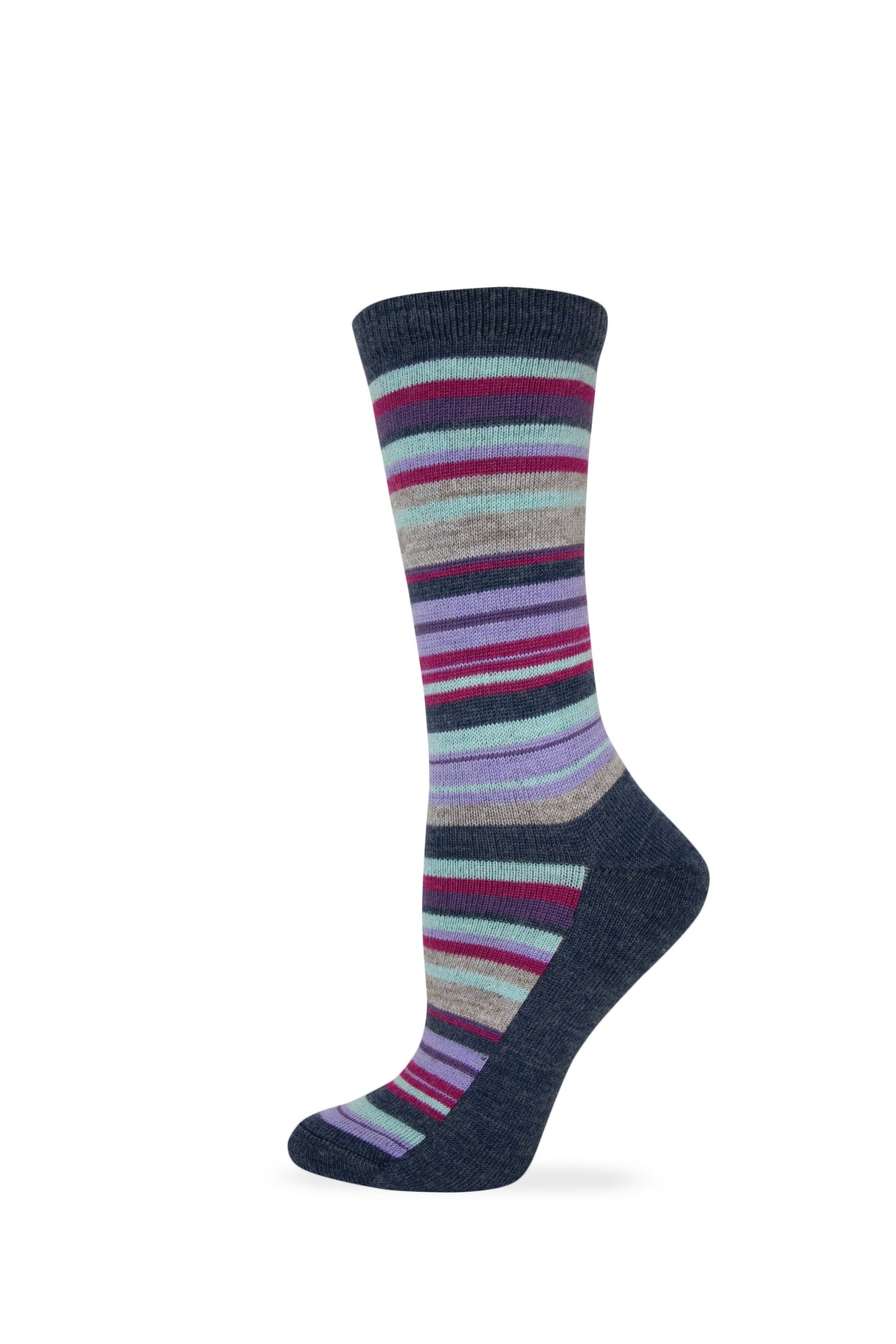 Wise Blend Ladies Merino Wool Blend Striped Pattern Crew Socks 1 Pair