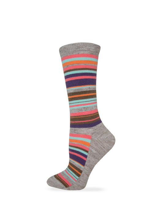 Wise Blend Ladies Merino Wool Blend Striped Pattern Crew Socks 1 Pair